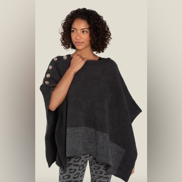 Barefoot Dreams Sweaters - Barefoot Dreams Coastline Button Poncho in Two Toned Black and Gray One Size